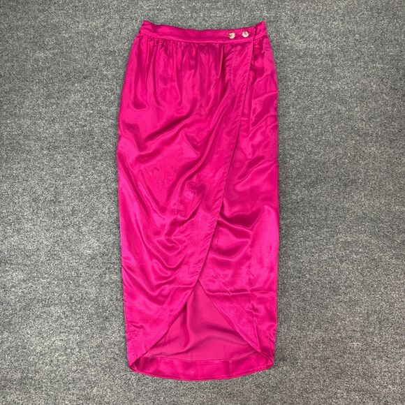 Maeve Tulip Satin Skirt Women 2 Anthropologie Pink Rose Front Split Button Front - Picture 2 of 16